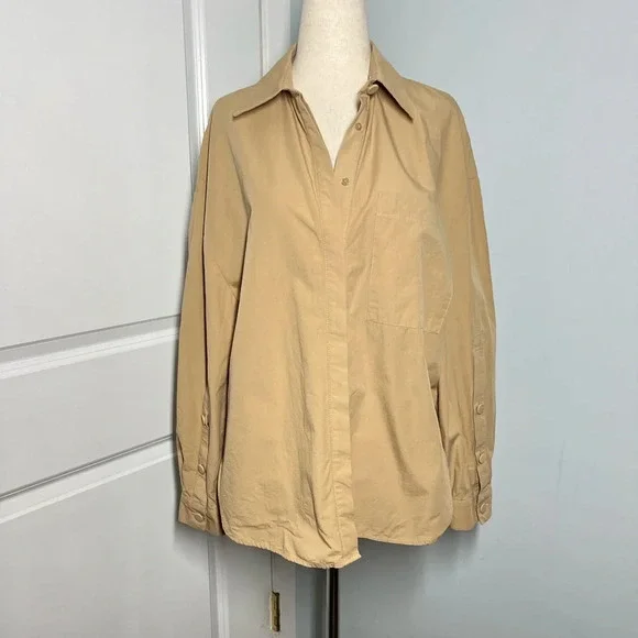 Zara 100% cotton oversized camel Button Down Shirt size XS - Picture 7 of 13